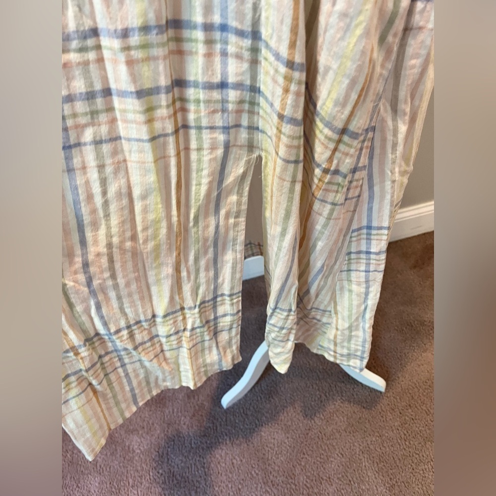Madewell Midi Dress Linen Blend Plaid Sleeve Pastel Beachy Clara White Pink MP - Picture 2 of 6